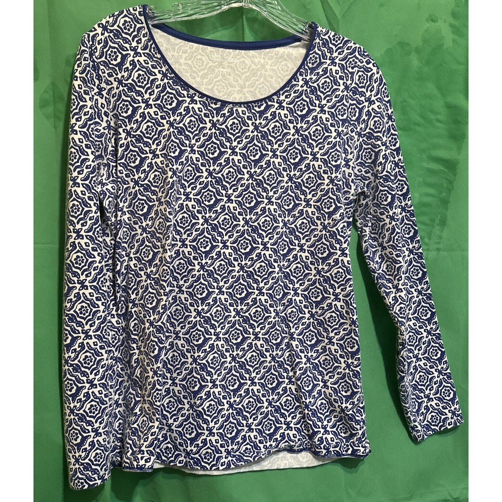 Kim Rogers Small Long Sleeve Top Navy Blue Scoop Neck Tunic Geometric Studded